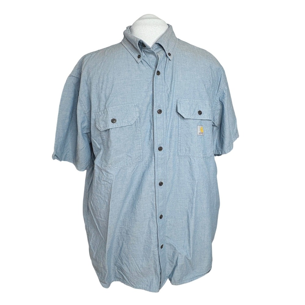 Carhartt Chambray‎ Loose Fit Button Up Blue Shirt 2XL Big & Tall Casual